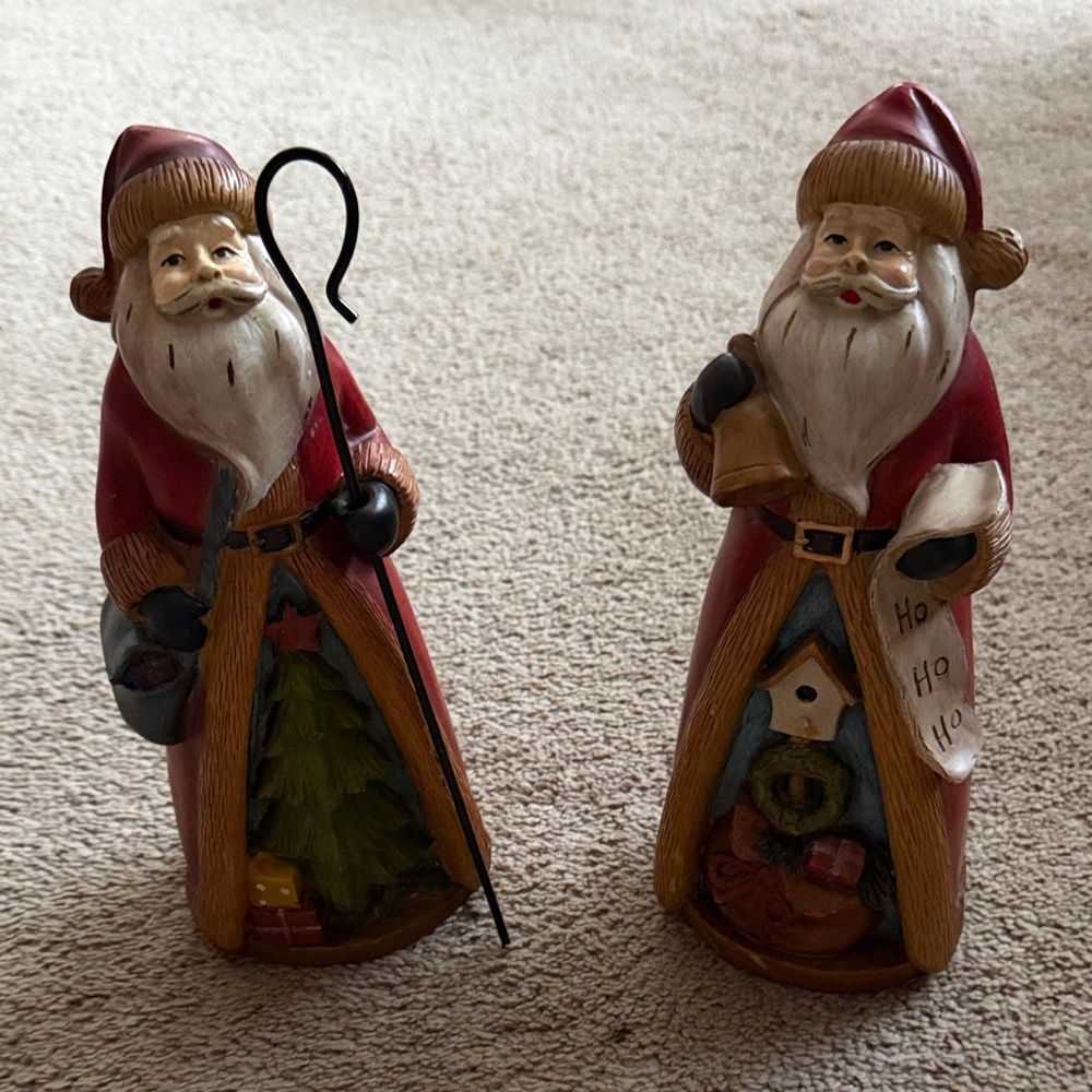 Festive Santa Claus Figurine Duo - Red and Brown
